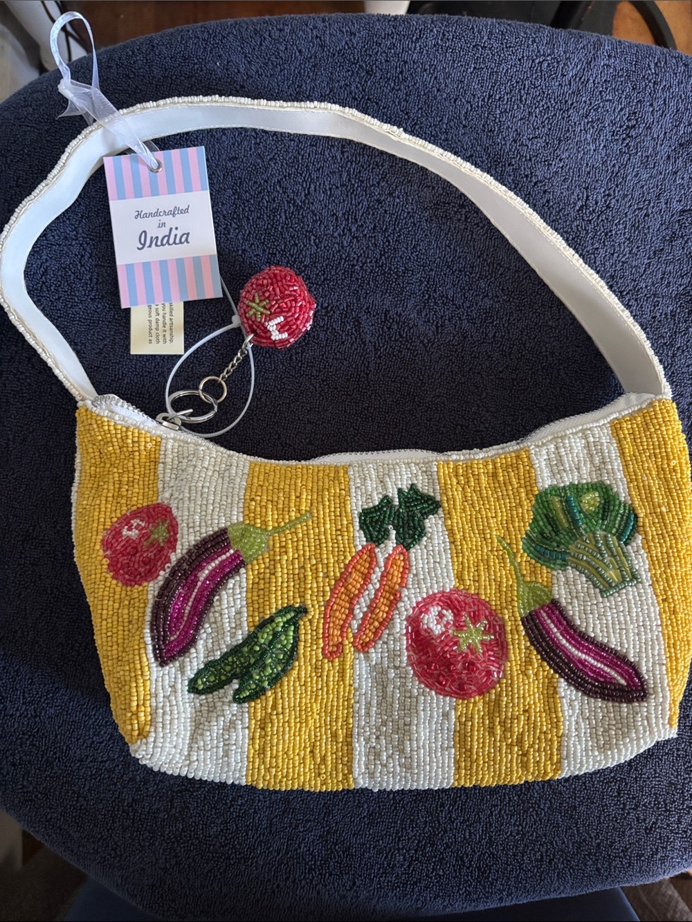 From India To You Yellow & White Beaded Vegetable Shoulder Bag NWT
